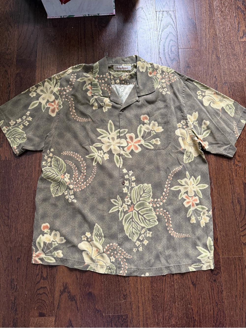Tommy Bahama Olive Green Floral Camp Shirt